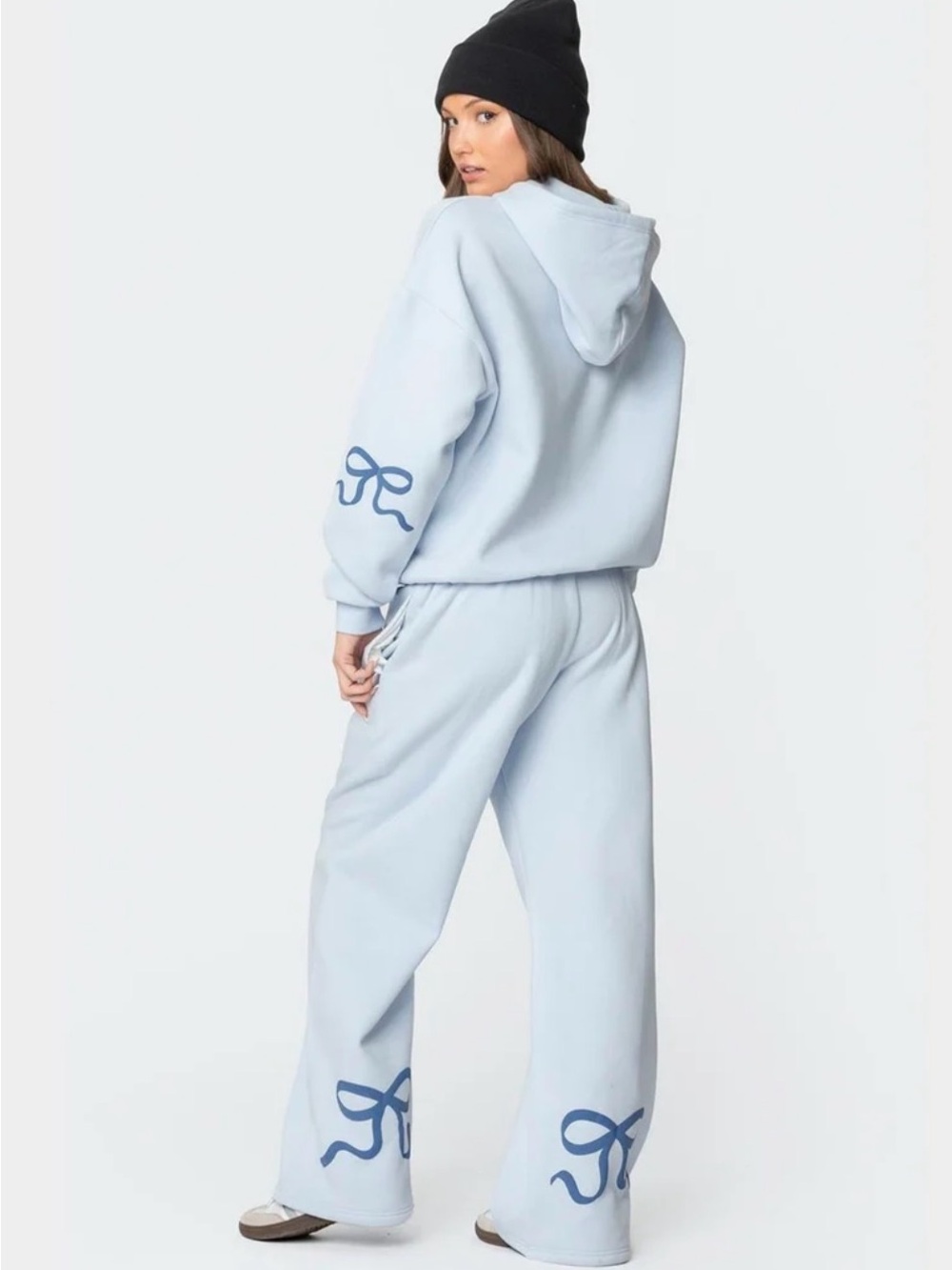 Edikted Light Blue Lounge Hoodie (S) & Wide Leg Pants (XS) SET- Ribbon Detail
